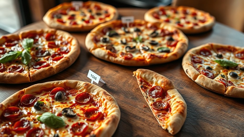 classic pizzas with varied toppings